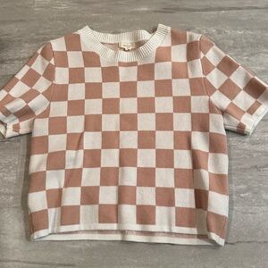 Debut Checkered Knit Top in White and Tan